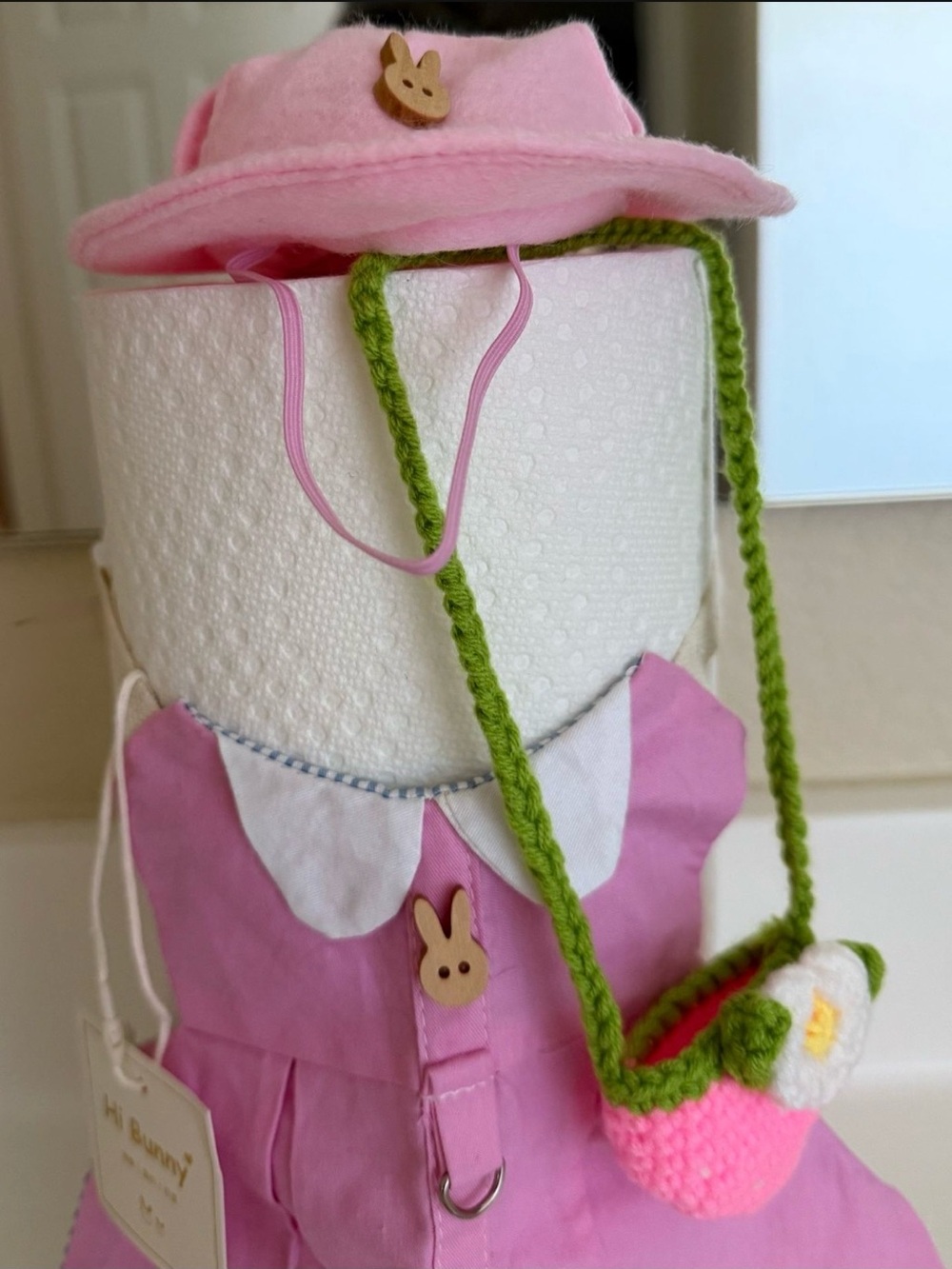 Dog Pink Bunny Dress-Up Set with Flower Purse